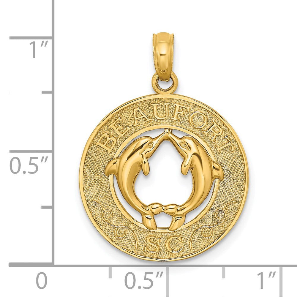 14 Karat Gelbgold BEAUFORT SC Kreis-Charm mit Delfinen