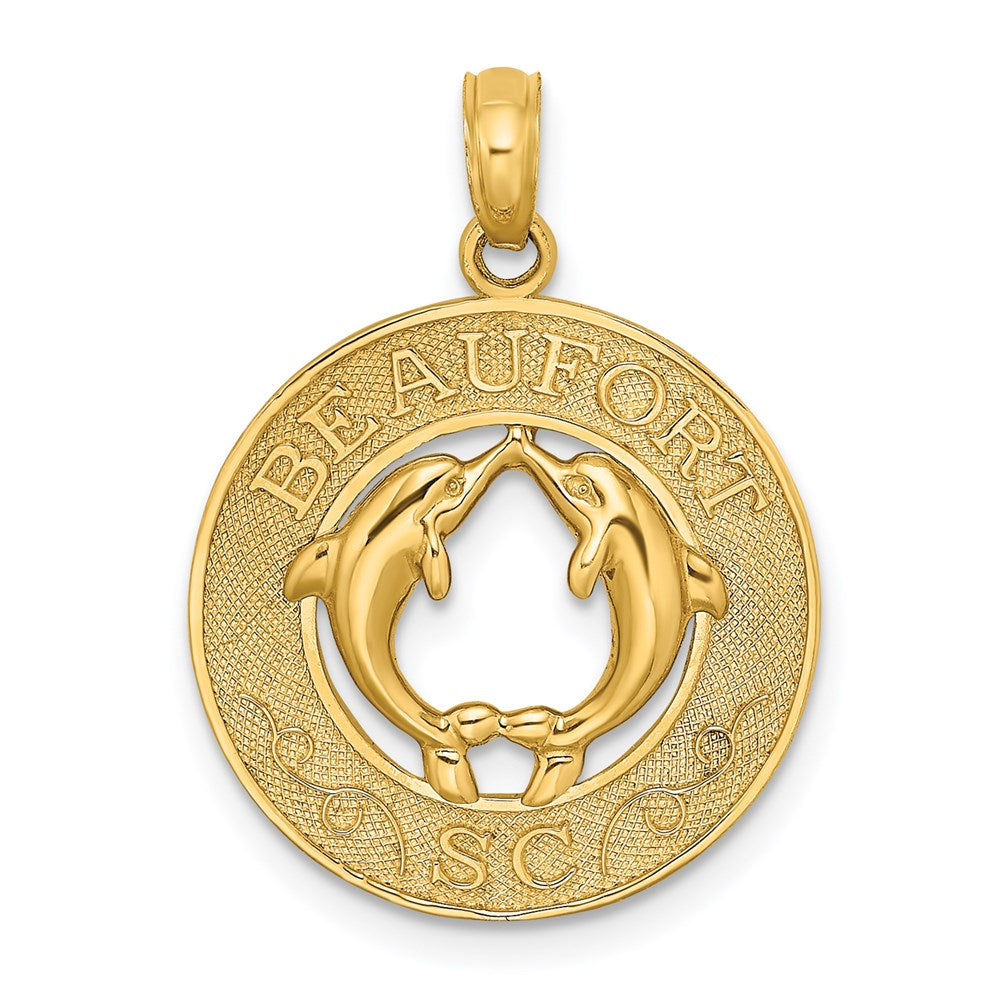 14 Karat Gelbgold BEAUFORT SC Kreis-Charm mit Delfinen