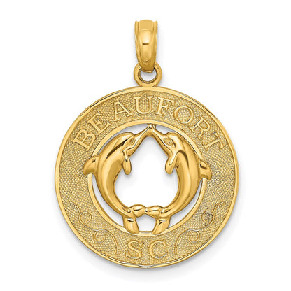 14 Karat Gelbgold BEAUFORT SC Kreis-Charm mit Delfinen
