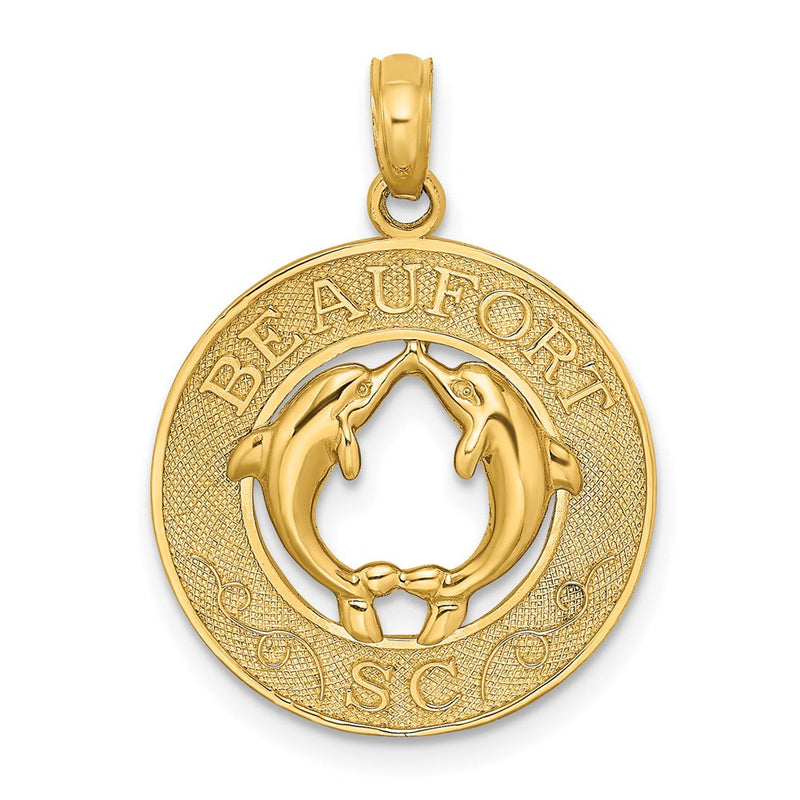 14 Karat Gelbgold BEAUFORT SC Kreis-Charm mit Delfinen