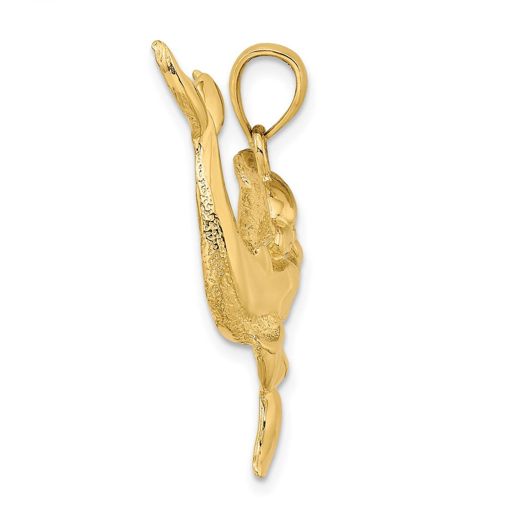 14K Gelbgold Polierter Zwei-Delfine-Zusammen-Charm