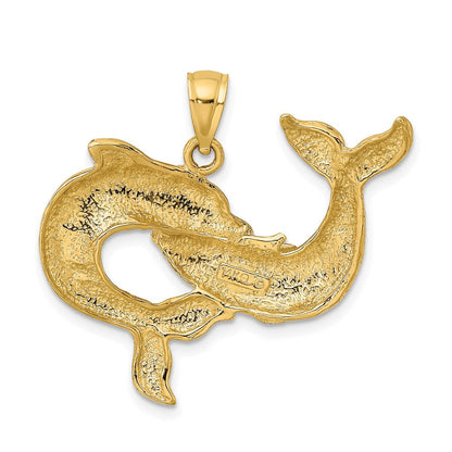 14K Gelbgold Polierter Zwei-Delfine-Zusammen-Charm