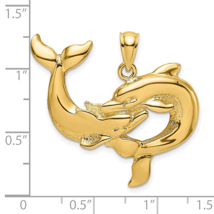 14K Gelbgold Polierter Zwei-Delfine-Zusammen-Charm