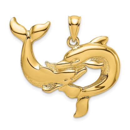 14K Gelbgold Polierter Zwei-Delfine-Zusammen-Charm