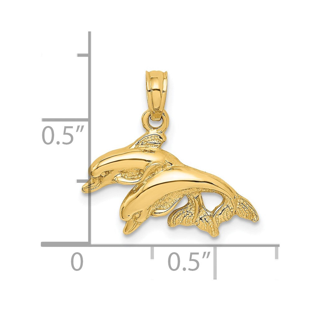 14K Gelbgold Charm, zwei springende Delfine, poliert, 2-D, nach links springend