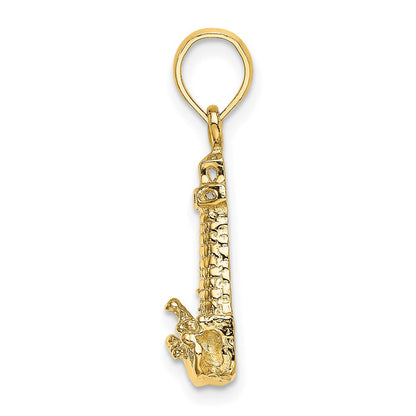 14K Gelbgold Charm „Leuchtturm mit Wellen und Gebäuden“, 2-D