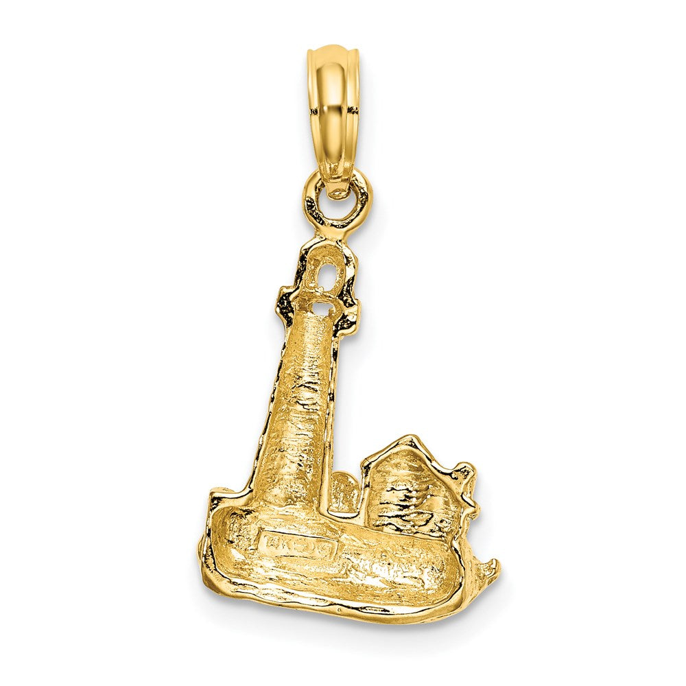 14K Gelbgold Charm „Leuchtturm mit Wellen und Gebäuden“, 2-D