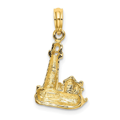 14K Gelbgold Charm „Leuchtturm mit Wellen und Gebäuden“, 2-D