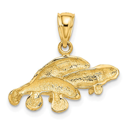 14 Karat Gelbgold Polierter Dreifach-Manati-Charm