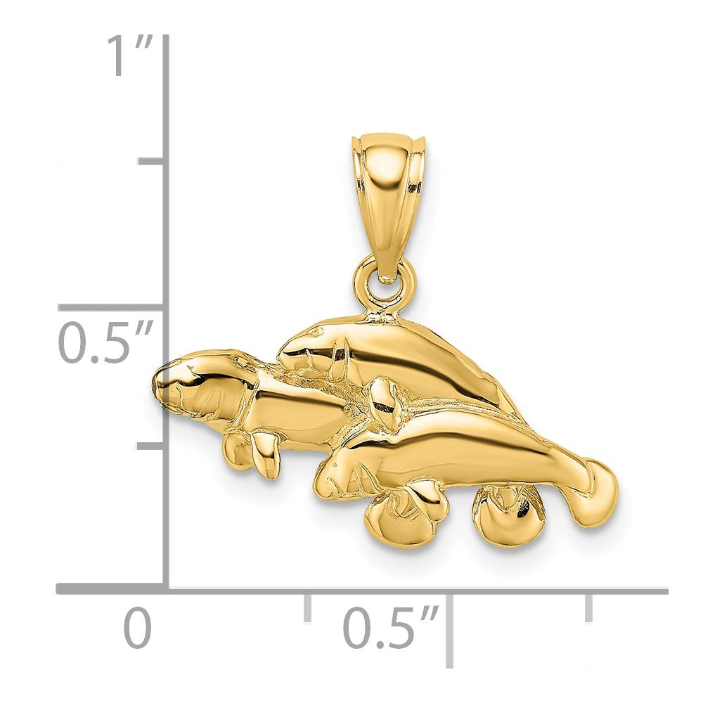 14 Karat Gelbgold Polierter Dreifach-Manati-Charm