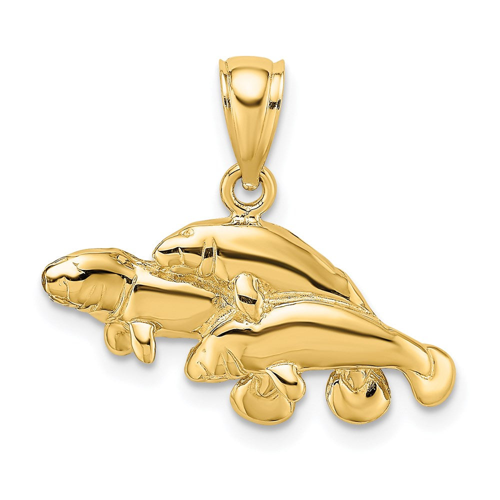 14 Karat Gelbgold Polierter Dreifach-Manati-Charm