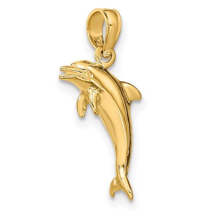 14K Gelbgold 3-d Poliert Mini Delfin Springend Charm