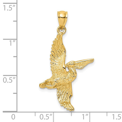 14K Gelbgold 3D-Pelikan-im-Flug-Charm
