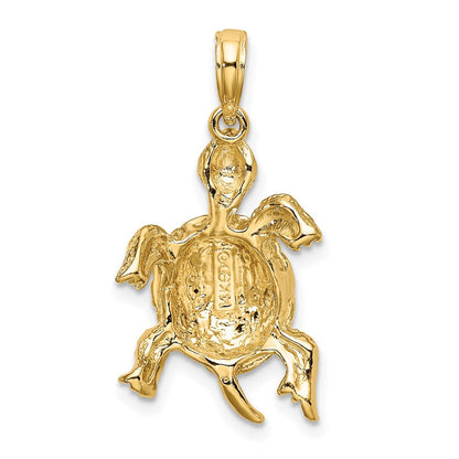 14K Gelbgold Poliert und Strukturiert Schildkröte Charm