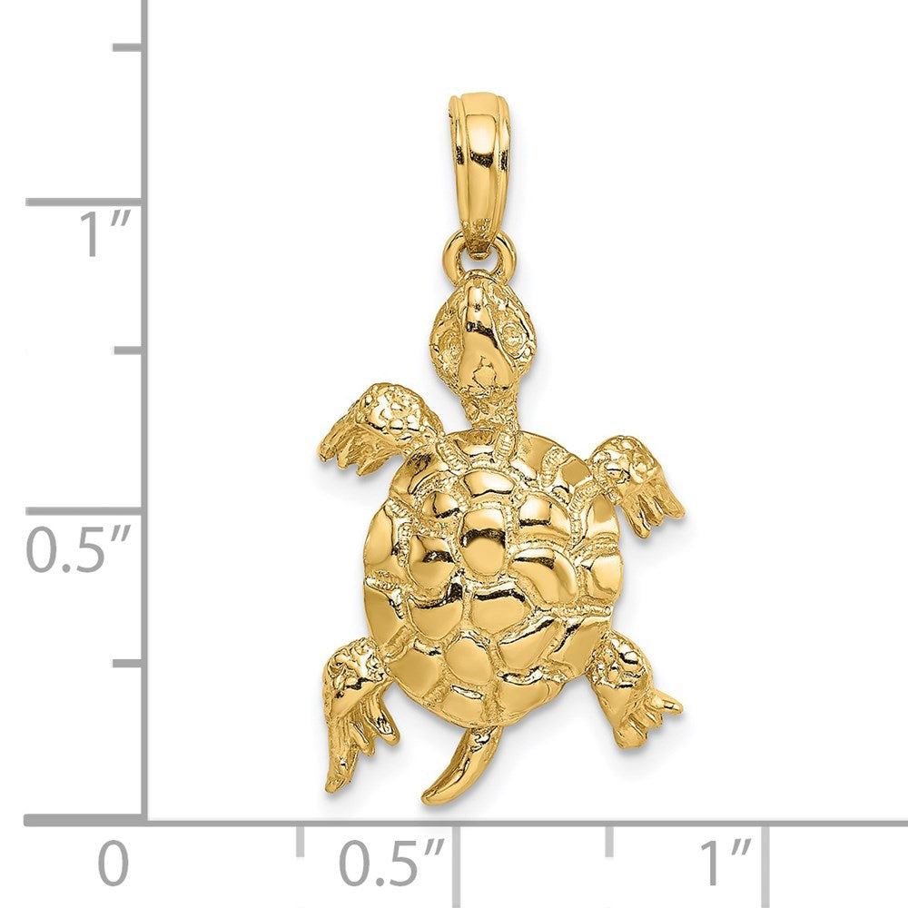 14K Gelbgold Poliert und Strukturiert Schildkröte Charm
