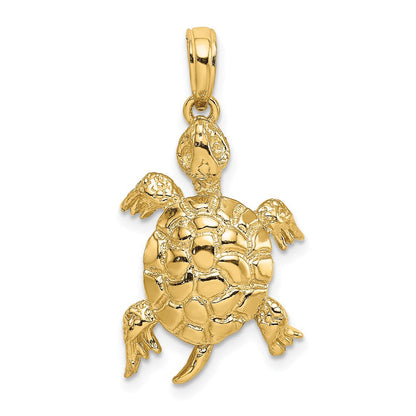 14K Gelbgold Poliert und Strukturiert Schildkröte Charm