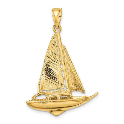 585 Gelbgold 3-D polierter Segelboot-Charm