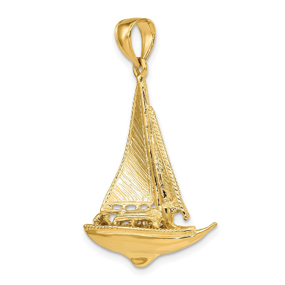 585 Gelbgold 3-D polierter Segelboot-Charm