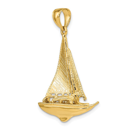 585 Gelbgold 3-D polierter Segelboot-Charm