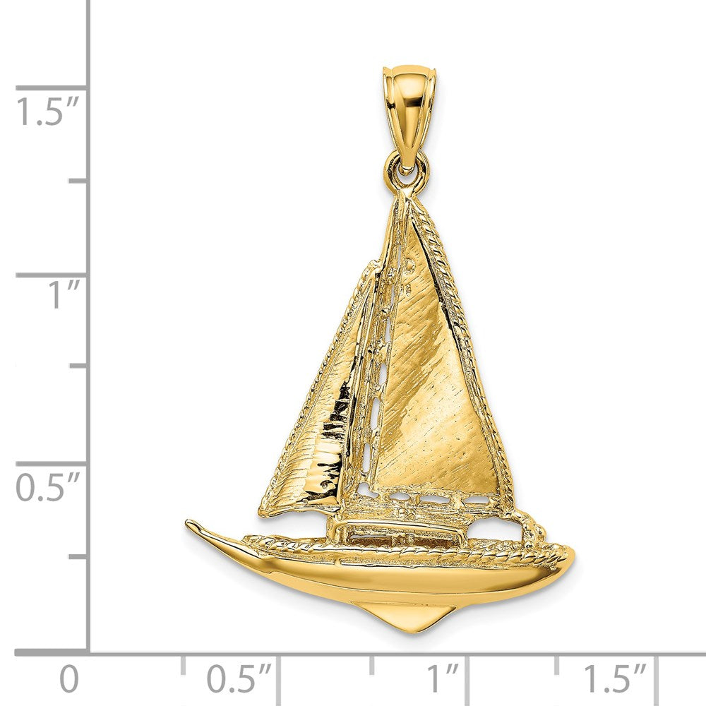 585 Gelbgold 3-D polierter Segelboot-Charm