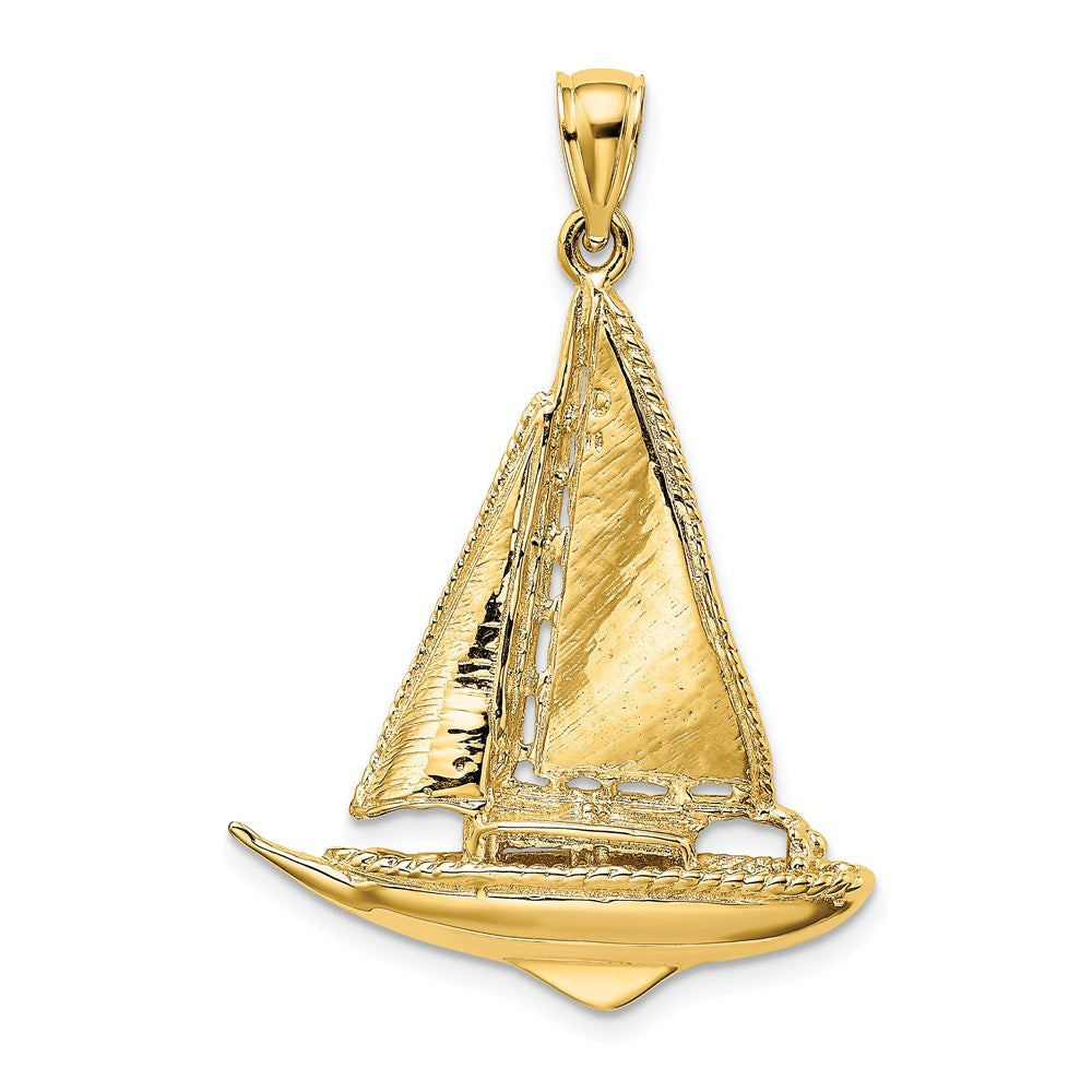 585 Gelbgold 3-D polierter Segelboot-Charm