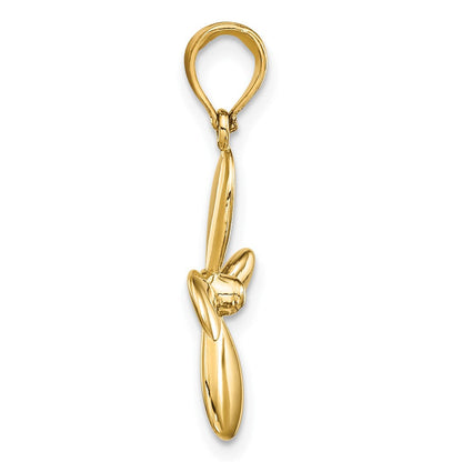 14 Karat Gelbgold 3-D-Propeller-Charm mit 4 Blättern