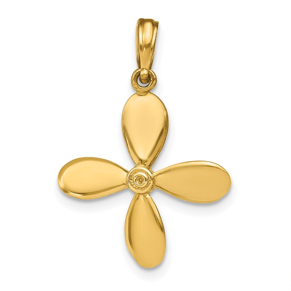 14 Karat Gelbgold 3-D-Propeller-Charm mit 4 Blättern