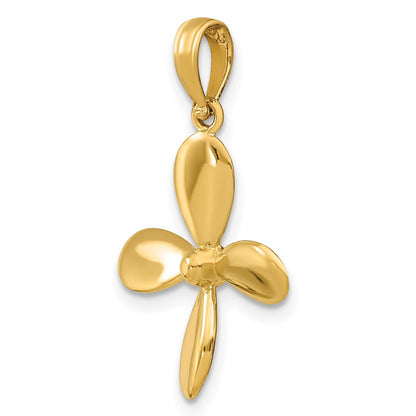 14 Karat Gelbgold 3-D-Propeller-Charm mit 4 Blättern