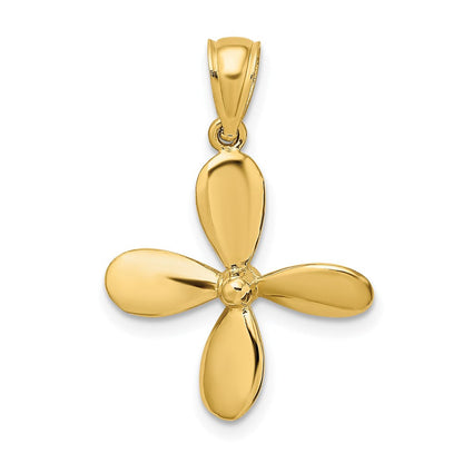 14 Karat Gelbgold 3-D-Propeller-Charm mit 4 Blättern