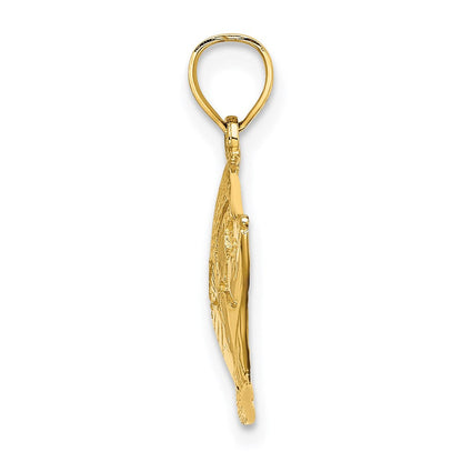 14K Gelbgold 2-D Polierter Strukturierter Fisch-Charm