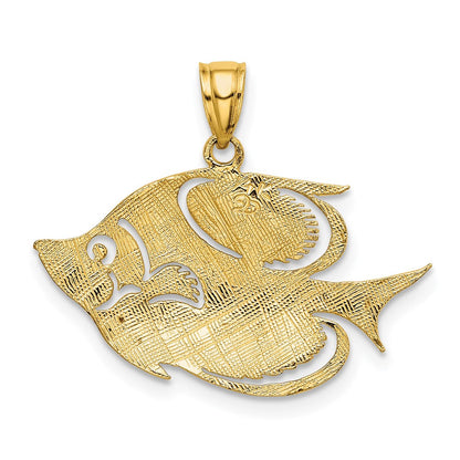 14K Gelbgold 2-D Polierter Strukturierter Fisch-Charm