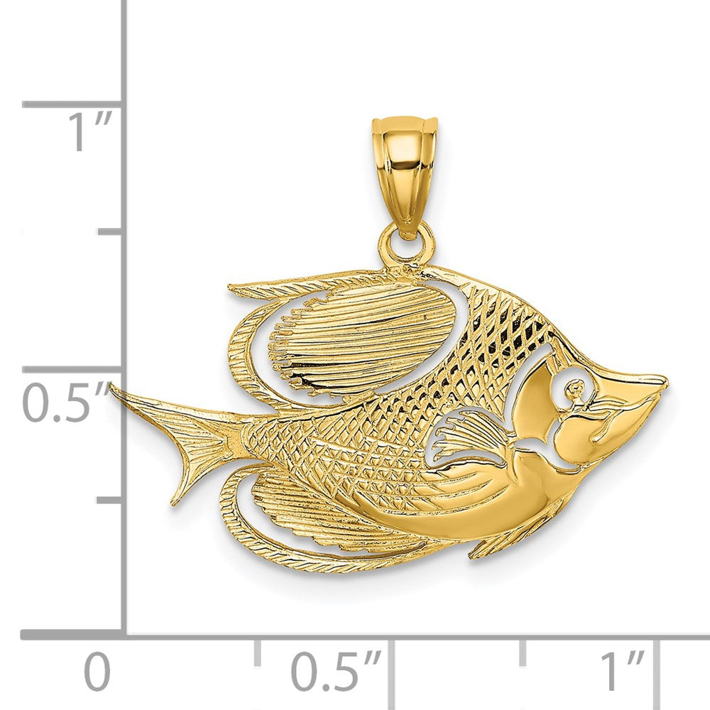 14K Gelbgold 2-D Polierter Strukturierter Fisch-Charm
