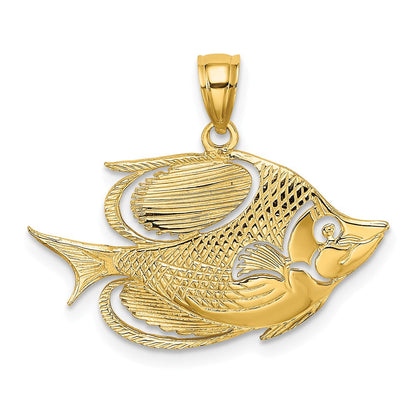 14K Gelbgold 2-D Polierter Strukturierter Fisch-Charm