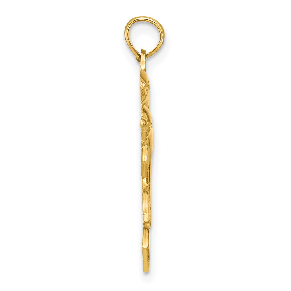 14K Gelbgold 2-D Charm mit zwei springenden Delfinen