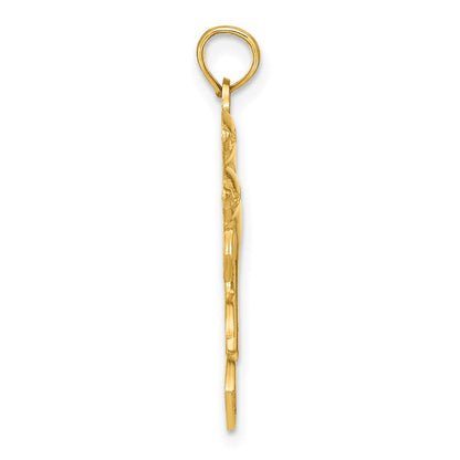 14K Gelbgold 2-D Charm mit zwei springenden Delfinen