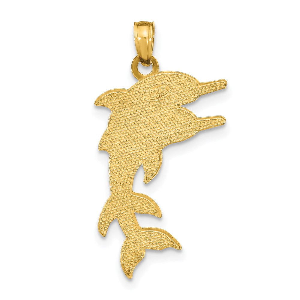 14K Gelbgold 2-D Charm mit zwei springenden Delfinen