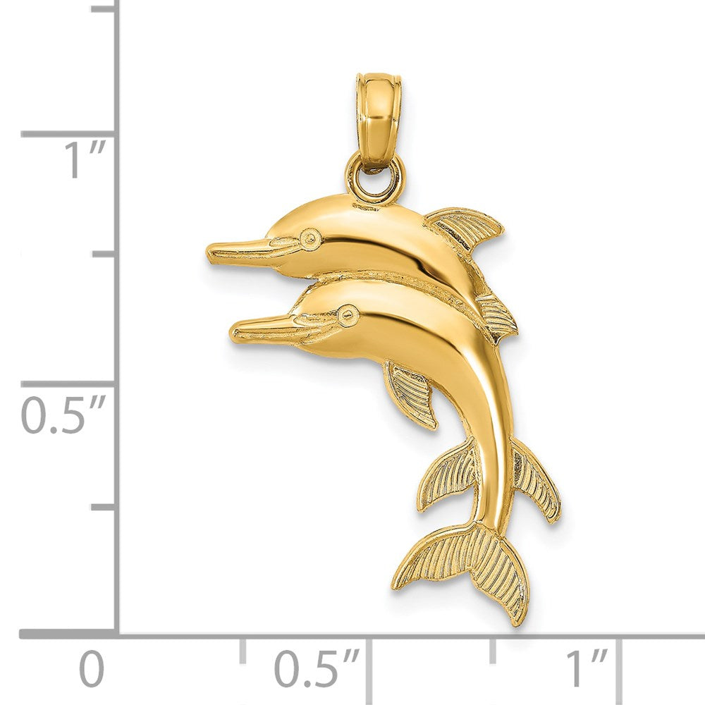 14K Gelbgold 2-D Charm mit zwei springenden Delfinen