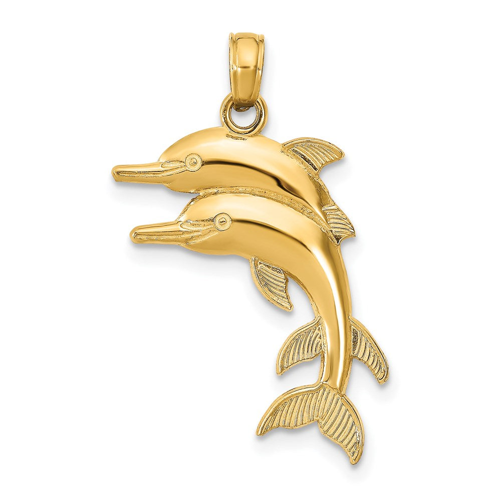 14K Gelbgold 2-D Charm mit zwei springenden Delfinen