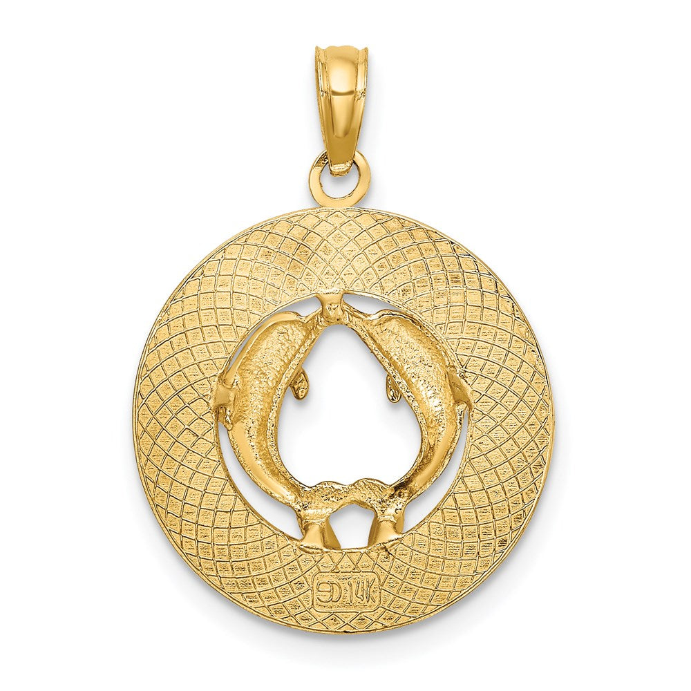 14 Karat Gelbgold MIAMI BEACH Kreis-Charm mit Delfinen