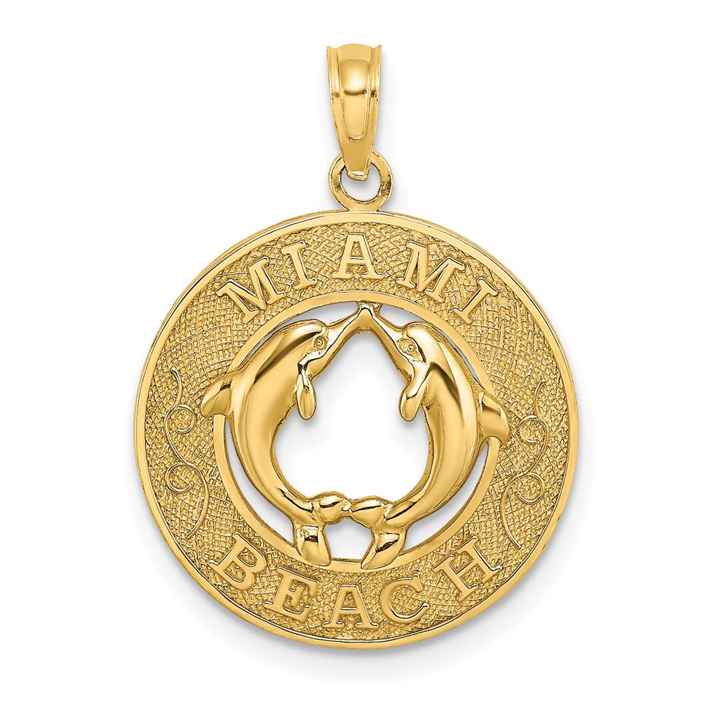 14 Karat Gelbgold MIAMI BEACH Kreis-Charm mit Delfinen