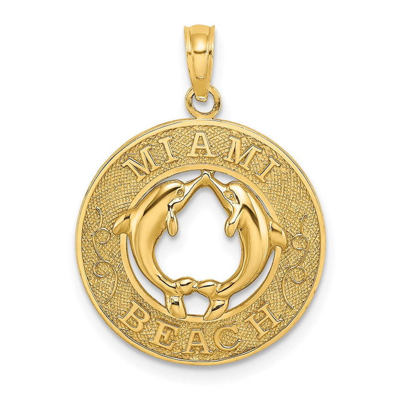 14 Karat Gelbgold MIAMI BEACH Kreis-Charm mit Delfinen