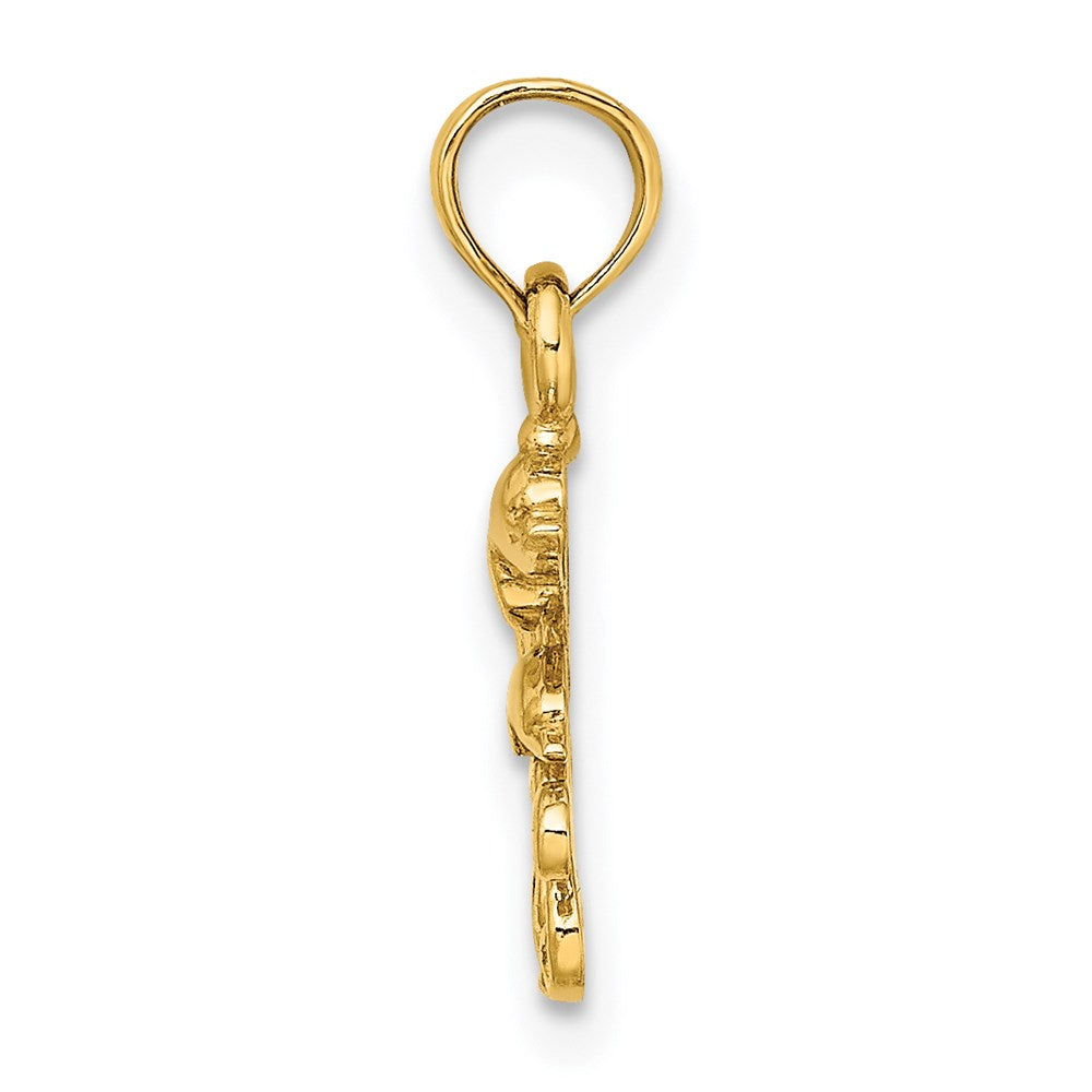 14K Gelbgold Strukturiert Mini Doppelt Dolphins und Waves Charm