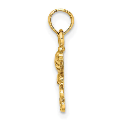 14K Gelbgold Strukturiert Mini Doppelt Dolphins und Waves Charm