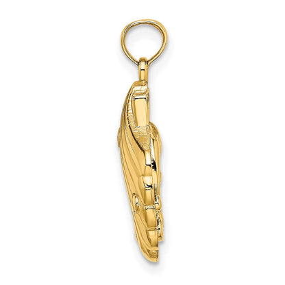 14 Karat Gelbgold Wendecharm Delfine und Wellen in Muschel