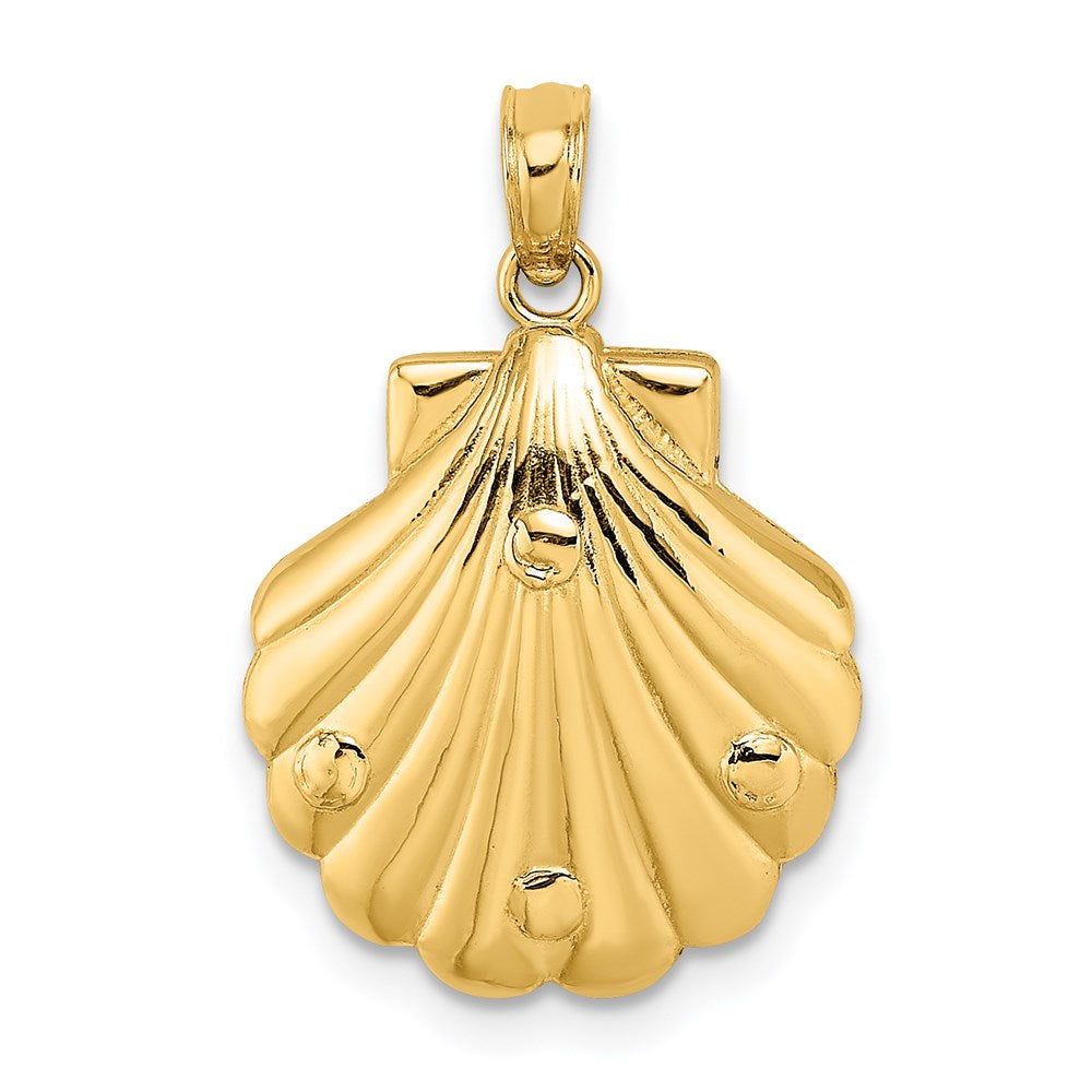 14 Karat Gelbgold Wendecharm Delfine und Wellen in Muschel