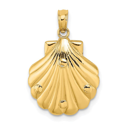 14 Karat Gelbgold Wendecharm Delfine und Wellen in Muschel