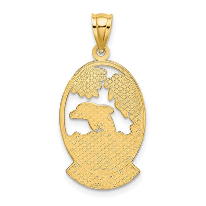 14K Gelbgold Charm „HAWAII" mit Delfinen in Wellen