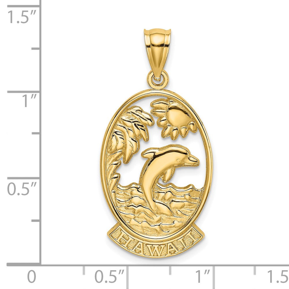 14K Gelbgold Charm „HAWAII" mit Delfinen in Wellen