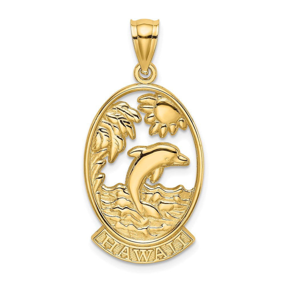 14K Gelbgold Charm „HAWAII" mit Delfinen in Wellen