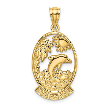 14K Gelbgold Charm „HAWAII" mit Delfinen in Wellen